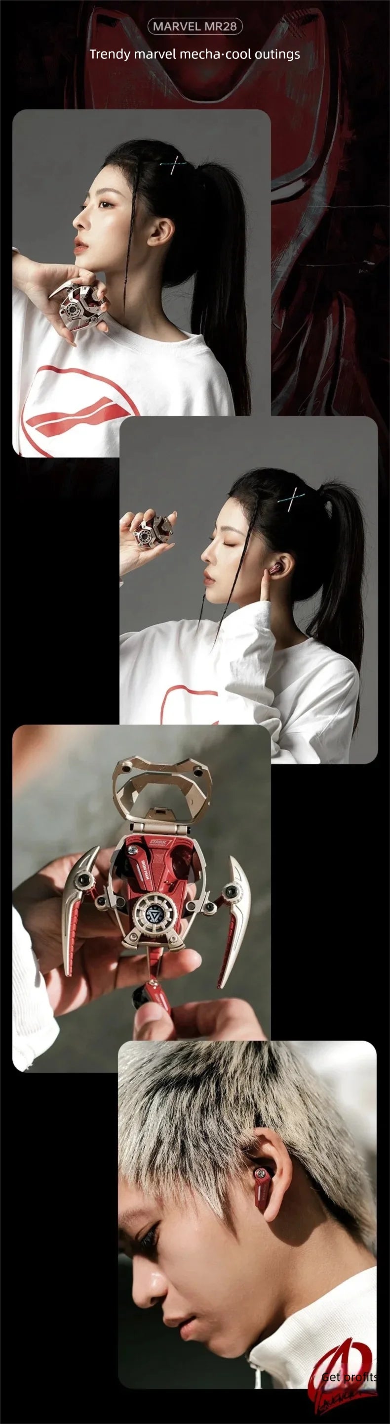 MARVEL Colaboración Auriculares Bluetooth ANC Cancelación activa de ruido Bluettoth Auriculares inalámbricos Deportes Juegos Regalo Iron Man-MovilExpressShop