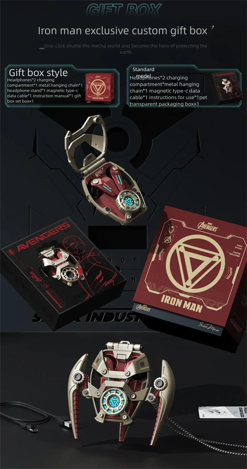 MARVEL Colaboración Auriculares Bluetooth ANC Cancelación activa de ruido Bluettoth Auriculares inalámbricos Deportes Juegos Regalo Iron Man-MovilExpressShop