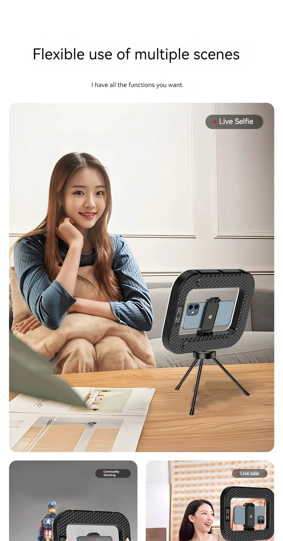 VBNBV nuevo anillo de mano LED luz de relleno recargable teléfono móvil portátil transmisión en vivo fotografía escritorio Selfie luz ?-MovilExpressShop