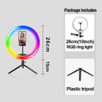 Anillo de luz para Selfie y vídeo, lámpara de luz Led RGB para fotografía con soporte para teléfono móvil, trípode grande para Youtube Tiktok Live-MovilExpressShop