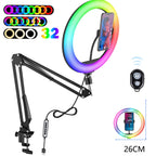 Anillo de luz LED RGB para selfi, iluminación de fotografía, soporte para móvil, trípode para vídeo, Youtube en vivo, 26cm-MovilExpressShop
