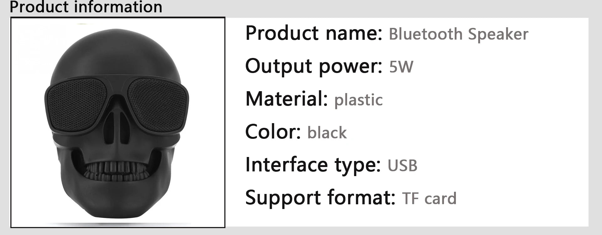 Altavoces portátiles Mini Calavera, inalámbricos por Bluetooth, con dibujos animados de huesos, cabeza fantasma pequeña, Compatible con música estéreo de 5W Hd-MovilExpressShop