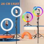 Anillo de luz para Selfie y vídeo, lámpara de luz Led RGB para fotografía con soporte para teléfono móvil, trípode grande para Youtube Tiktok Live-MovilExpressShop