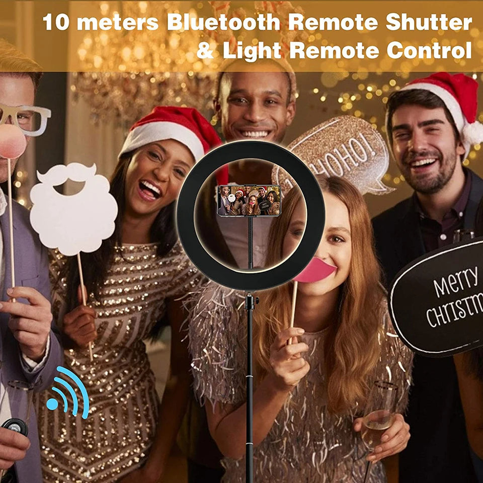 Anillo de luz LED RGB para selfi, iluminación de fotografía, soporte para móvil, trípode para vídeo, Youtube en vivo, 26cm-MovilExpressShop