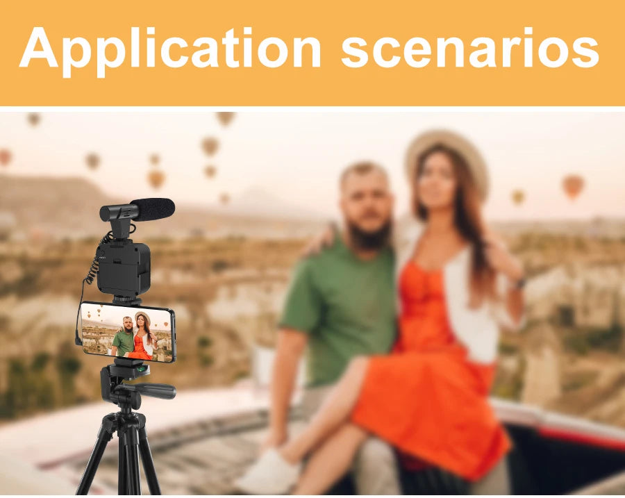 Trípode Blog para cámara DSLR, Kit de blogging para teléfono, entrevista en vivo, YouTube, soporte para teléfono, Control remoto, micrófono, luz LED-MovilExpressShop