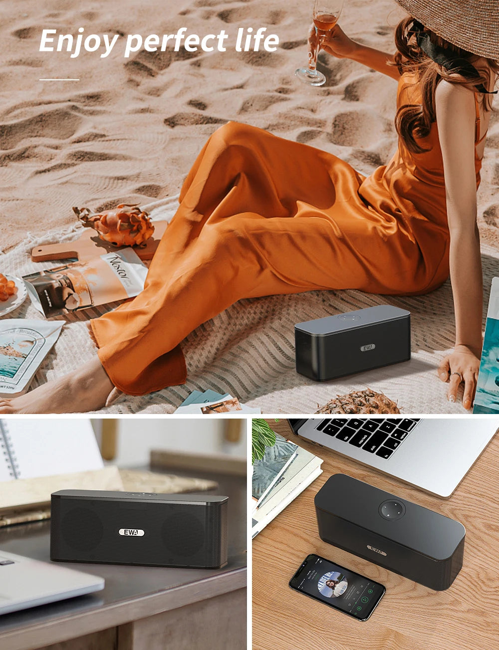 Altavoces Bluetooth EWA W300 TWS, controladores dobles, batería de 4000mAh, sonido estéreo fuerte, altavoz portátil inalámbrico para Fiesta al aire libre-MovilExpressShop