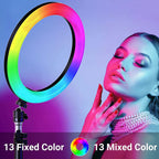 Anillo de luz LED RGB para selfi, iluminación de fotografía, soporte para móvil, trípode para vídeo, Youtube en vivo, 26cm-MovilExpressShop