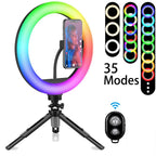Anillo de luz LED RGB para selfi, iluminación de fotografía, soporte para móvil, trípode para vídeo, Youtube en vivo, 26cm-MovilExpressShop