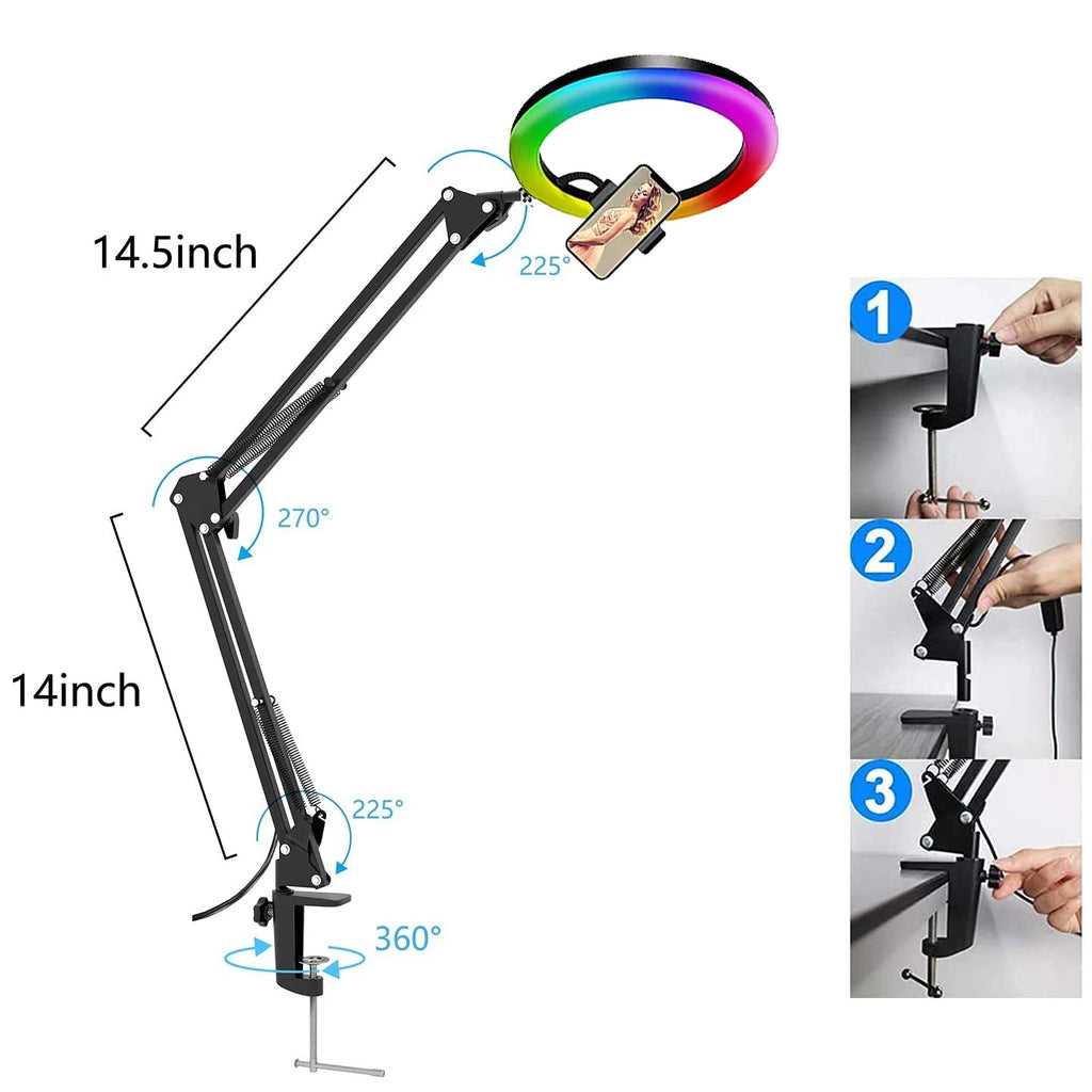 Anillo de luz LED RGB para selfi, iluminación de fotografía, soporte para móvil, trípode para vídeo, Youtube en vivo, 26cm-MovilExpressShop