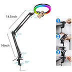 Anillo de luz LED RGB para selfi, iluminación de fotografía, soporte para móvil, trípode para vídeo, Youtube en vivo, 26cm-MovilExpressShop