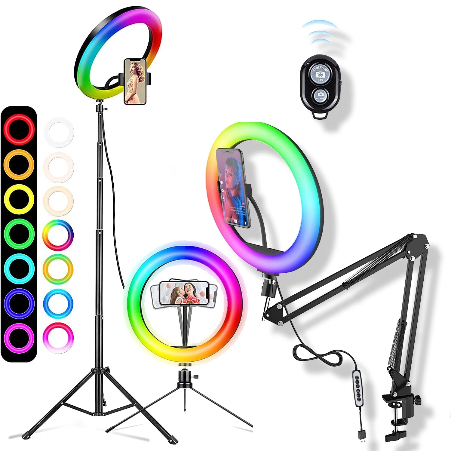 Anillo de luz LED RGB para selfi, iluminación de fotografía, soporte para móvil, trípode para vídeo, Youtube en vivo, 26cm-MovilExpressShop