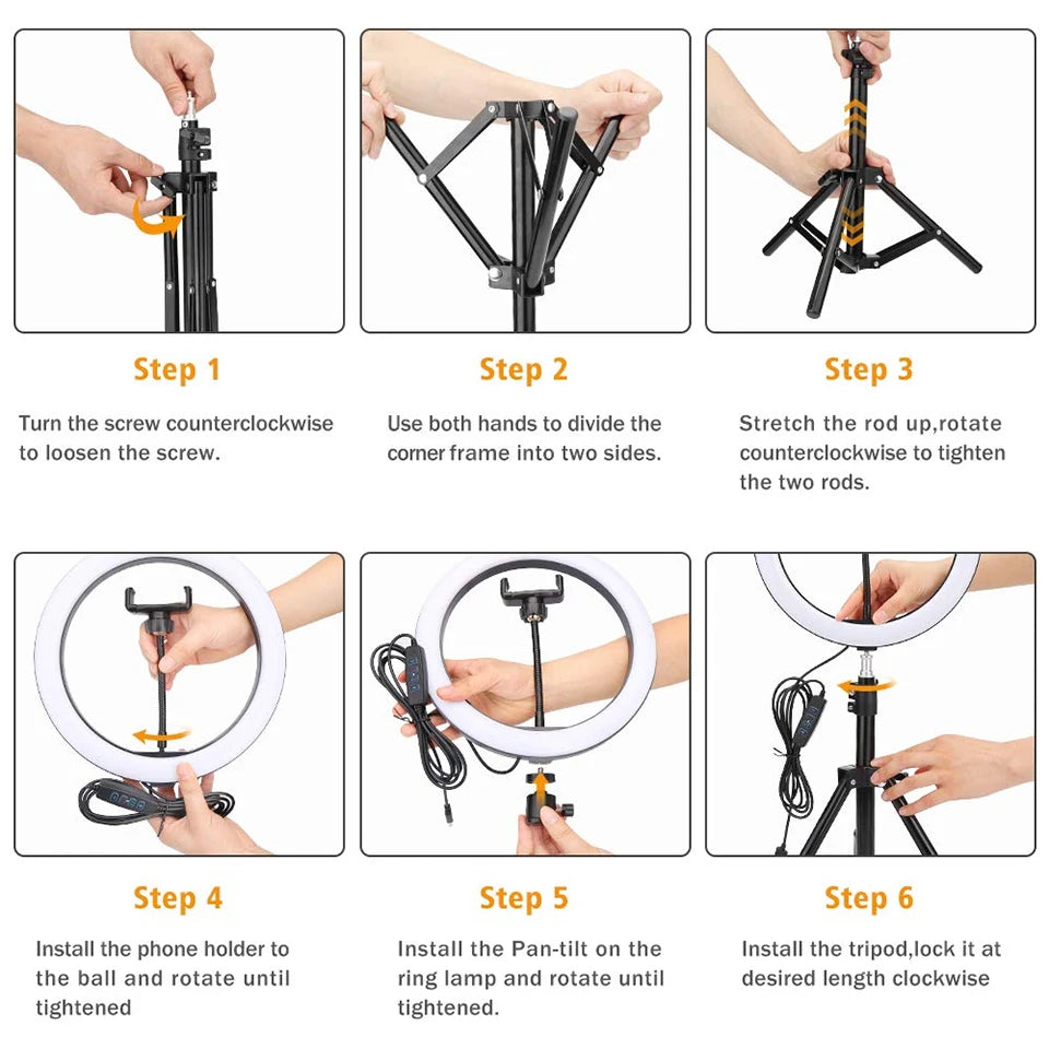 Anillo de luz LED RGB para selfi, iluminación de fotografía, soporte para móvil, trípode para vídeo, Youtube en vivo, 26cm-MovilExpressShop