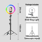 Anillo de luz para Selfie y vídeo, lámpara de luz Led RGB para fotografía con soporte para teléfono móvil, trípode grande para Youtube Tiktok Live-MovilExpressShop
