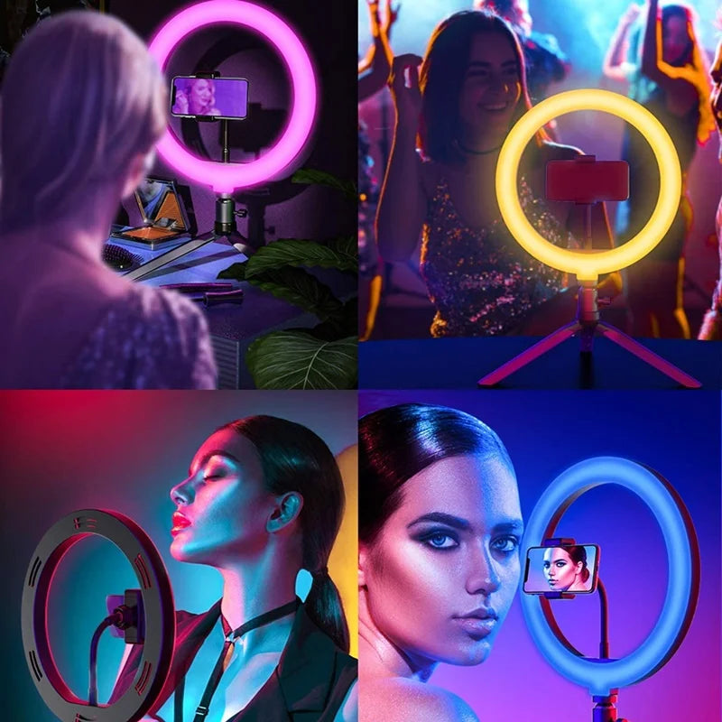 Anillo de luz para Selfie y vídeo, lámpara de luz Led RGB para fotografía con soporte para teléfono móvil, trípode grande para Youtube Tiktok Live-MovilExpressShop