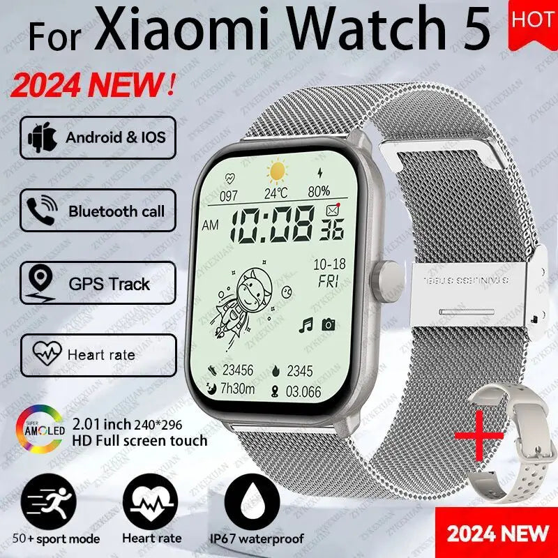 2025 nuevo para Xiaomi Watch 5 hombres mujeres HD AMOLED pantalla de visualización ritmo cardíaco Bluetooth llamada GPS pista impermeable deportes reloj inteligente
