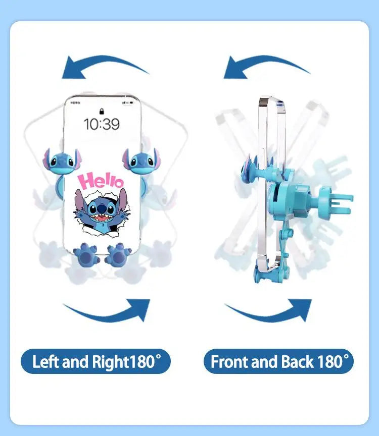 Soporte de teléfono de coche Disney Stitch para soporte GPS soporte de dibujos animados antideslizante a prueba de golpes soporte giratorio accesorios móviles