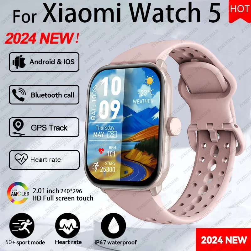 2025 nuevo para Xiaomi Watch 5 hombres mujeres HD AMOLED pantalla de visualización ritmo cardíaco Bluetooth llamada GPS pista impermeable deportes reloj inteligente