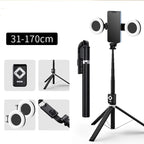 Trípode extensible en vivo de 1,7 m, soporte para palo de Selfie, anillo LED, soporte de espejo de doble luz, soporte para teléfono 4 en 1 para iPhone X 8 11 Android-MovilExpressShop