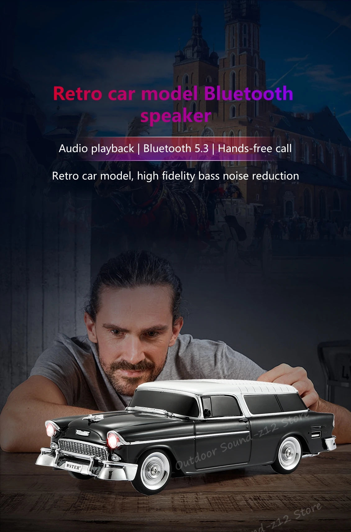 Altavoz Bluetooth WSTER WS-1955 Retro Sedan-MovilExpressShop