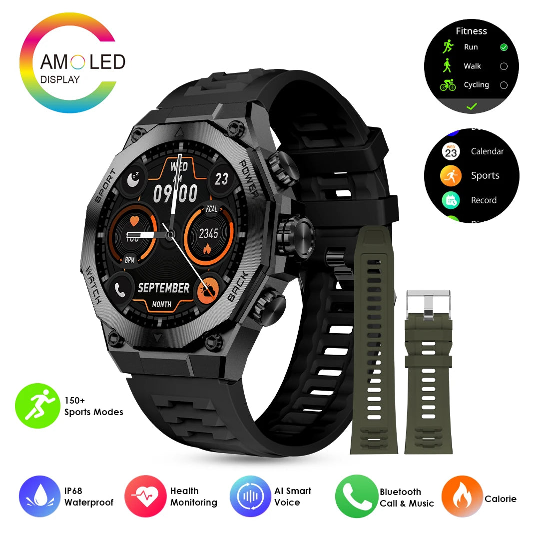 Smartwatch IP67 rastreador de ejercicios impermeable con más de 150 deportes monitoreo del sueño carga inalámbrica     Reloj AMOLED