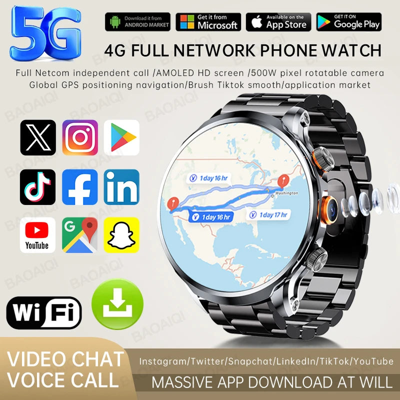 Reloj inteligente Android Netcom completo 5G/4G con cámara con tarjeta SIM videollamada AMOLED GPS WIFI Google Play mapas reloj inteligente para hombres y mujeres