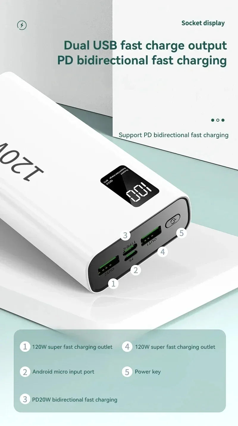 VIVO 120W Power Bank 50000mAh alta capacidad carga rápida Powerbank cargador de batería portátil para iPhone Samsung Huawei etc...-MovilExpressShop
