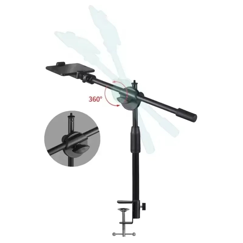 Soporte de trípode superior de mesa con anillo de luz, soporte para teléfono móvil y brazo de pluma para trípodes de mesa de fotografía de decoración de uñas-MovilExpressShop