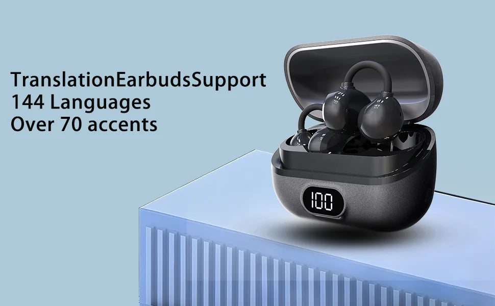 Auriculares con traducción AI en tiempo Real, auriculares con traductor de 144 idiomas, Bluetooth inalámbrico de oreja abierta 40H, auriculares con traducción