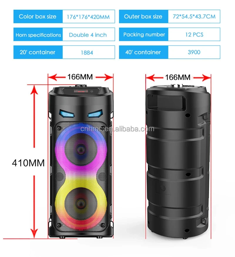 Altavoz Bluetooth portátil de baile cuadrado grande, columna de barra de sonido con luz LED colorida, caja de sonido KTV, Subwoofer Inalámbrico, Boombox de alta fidelidad-MovilExpressShop