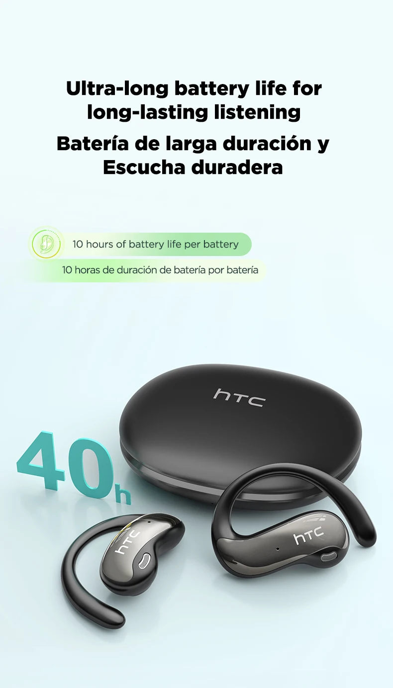 HTC NE19 auriculares Bluetooth IA OWS auriculares inalámbricos deportivos con micrófono potentes graves IA traductor auriculares impermeables de larga duración-MovilExpressShop