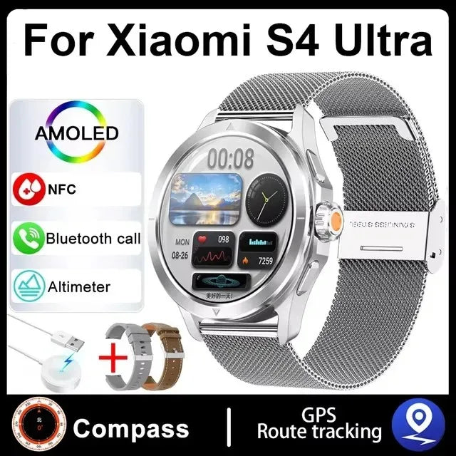 Nuevo para Xiaomi S4 Ultra deportes al aire libre reloj inteligente hombres 1,53 pulgadas AMOLED NFC GPS brújula ritmo cardíaco impermeable BT llamada Smartwatch