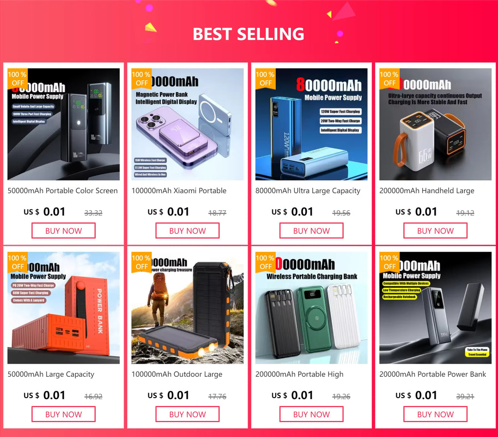 Banco de energía de carga portátil de gran capacidad de 50000mAh con 6 interfaces que soporta carga rápida de 120W adecuado para Xiaomi iPhone