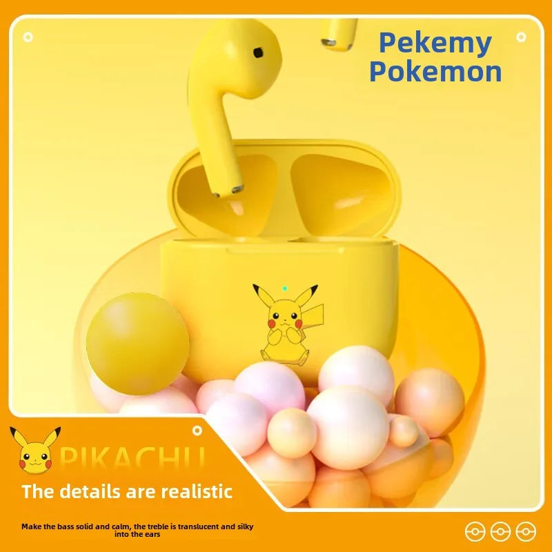 Pokemon Pikachu 5,0 inalámbrico Bluetooth deportes reducción de ruido auriculares táctiles con micrófono estuche de carga auriculares manos libres lindo-MovilExpressShop