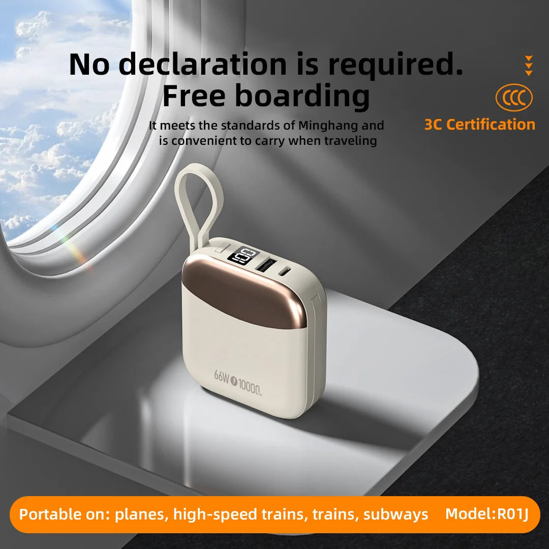 Kiki Shoot 10000mAh Mini Power Bank 66W carga rápida Powerbank batería certificada CCC con Cable para iPhone Xiaomi Huawei Samsung