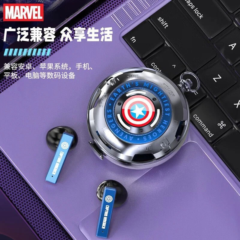Los vengadores de Marvel Capitán América dibujos animados semi-in-ear auriculares inalámbricos con Bluetooth reloj de bolsillo de Metal giratorio fresco de alto valor-MovilExpressShop