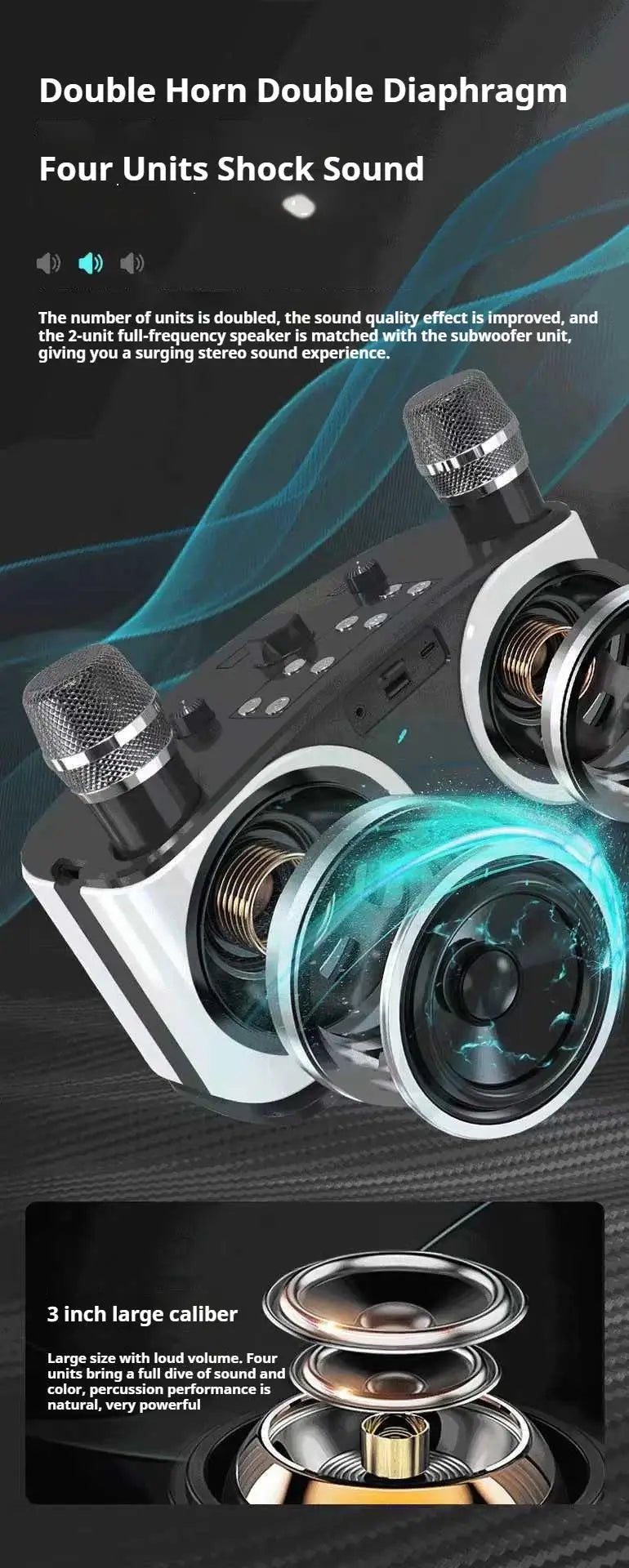 Altavoz Bluetooth inalámbrico portátil para Karaoke, máquina De micrófono, Subwoofer, caja De sonido potente, música, Caixa De Som Bocina Audio-MovilExpressShop