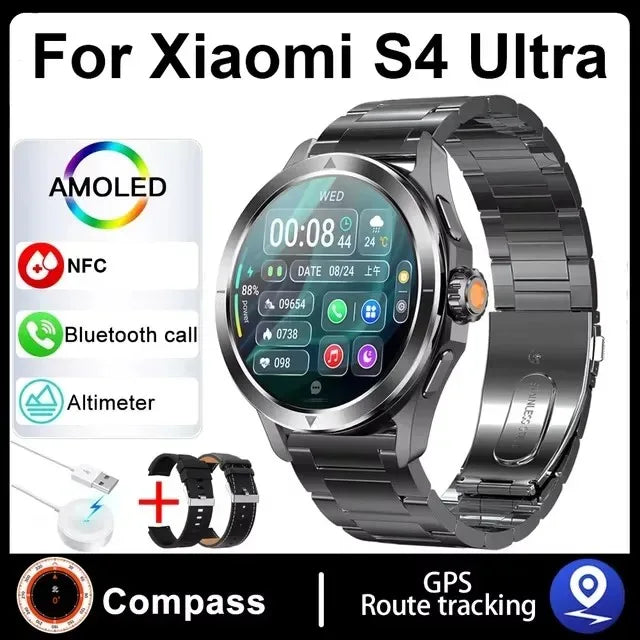 Nuevo para Xiaomi S4 Ultra deportes al aire libre reloj inteligente hombres 1,53 pulgadas AMOLED NFC GPS brújula ritmo cardíaco impermeable BT llamada Smartwatch