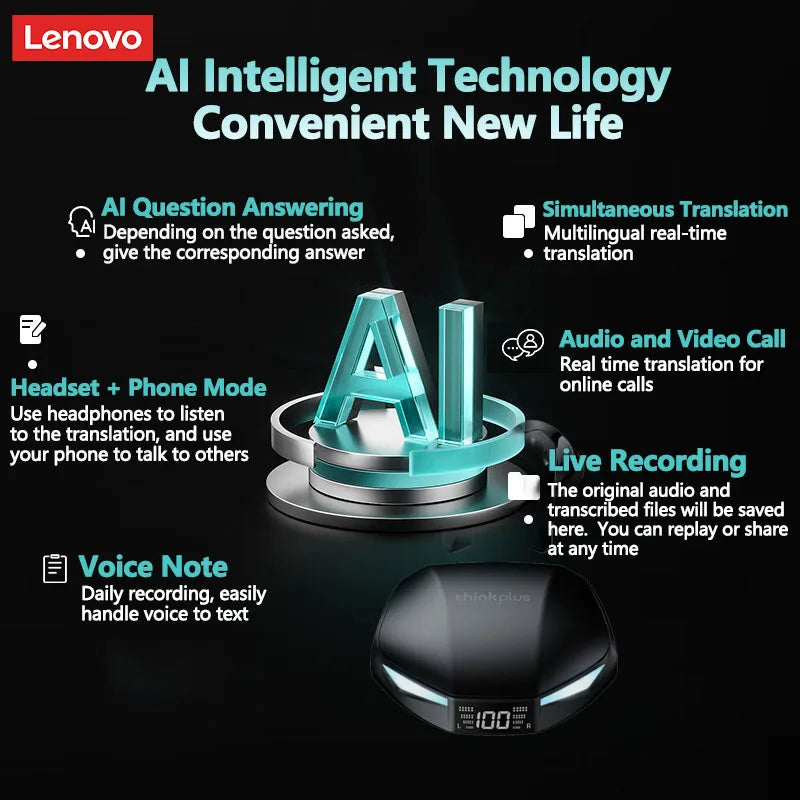 Lenovo XT53 auriculares de traducción TWS Bluetooth HD llamadas de voz auriculares con reducción de ruido para viajes de oficina auriculares con traductor AI
