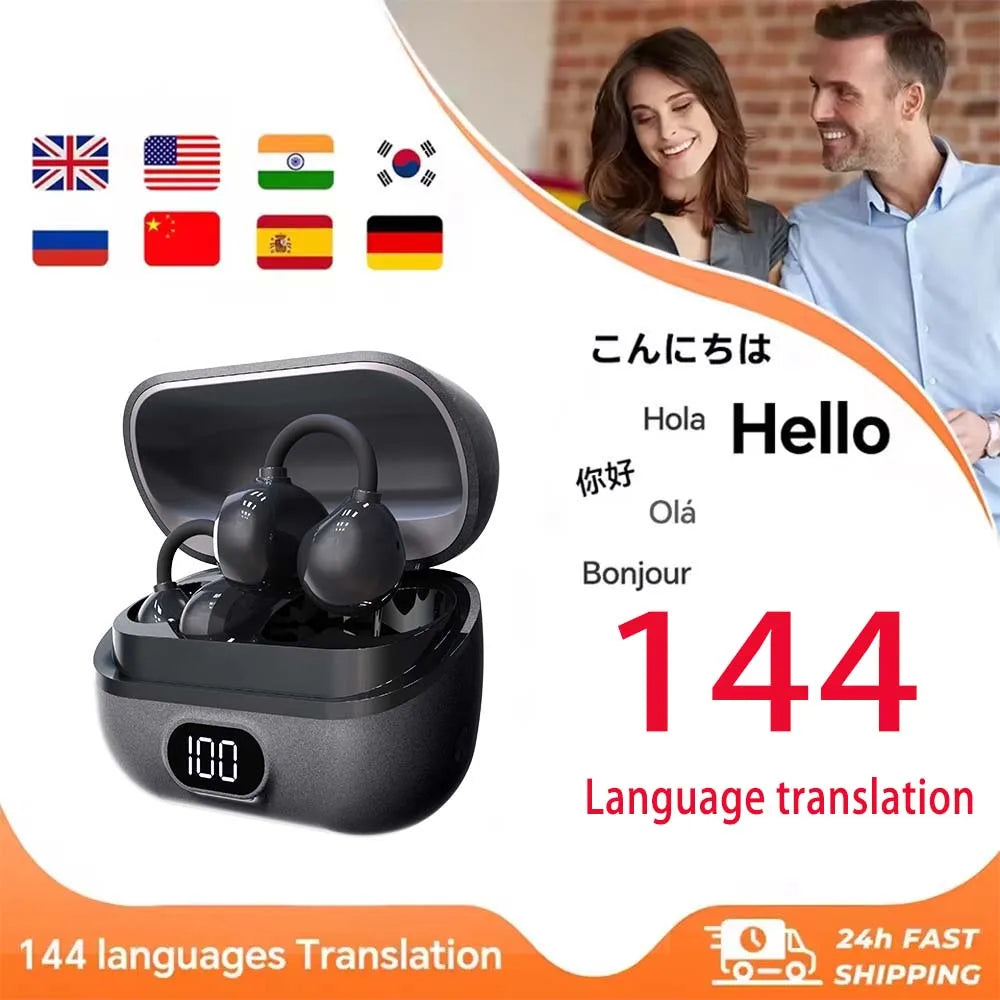 Auriculares con traducción AI en tiempo Real, auriculares con traductor de 144 idiomas, Bluetooth inalámbrico de oreja abierta 40H, auriculares con traducción