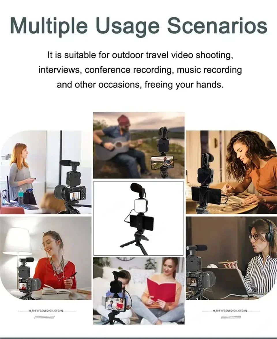 Kit de blogging para teléfono inteligente AY49, con trípode, soporte para teléfono, Mini micrófono, luz de relleno LED, arrancador para TikTok, transmisión en vivo, vídeo, YouTub-MovilExpressShop