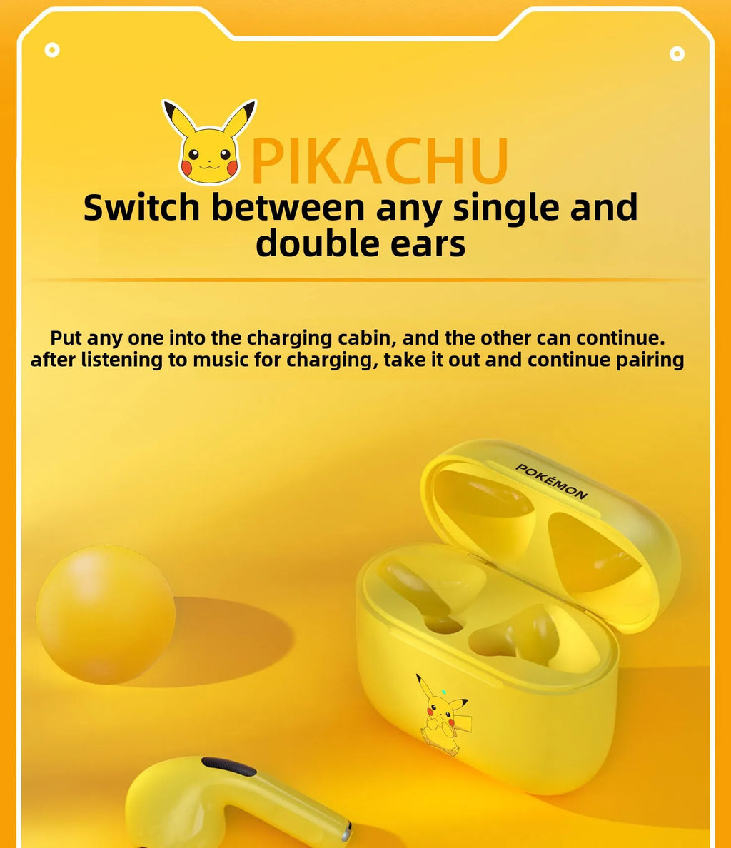 Pokemon Pikachu 5,0 inalámbrico Bluetooth deportes reducción de ruido auriculares táctiles con micrófono estuche de carga auriculares manos libres lindo-MovilExpressShop