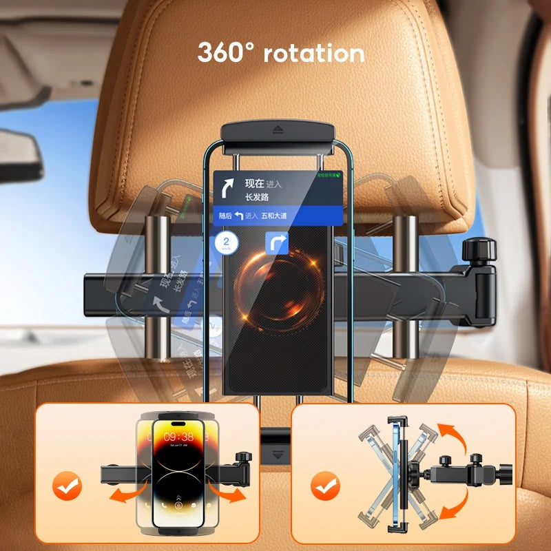 Soporte para tableta Hipacool para reposacabezas de coche, soporte ajustable para teléfono de coche, asiento trasero con gancho oculto para teléfono de 4,7-13 ", iPad 360 ° Ruirar