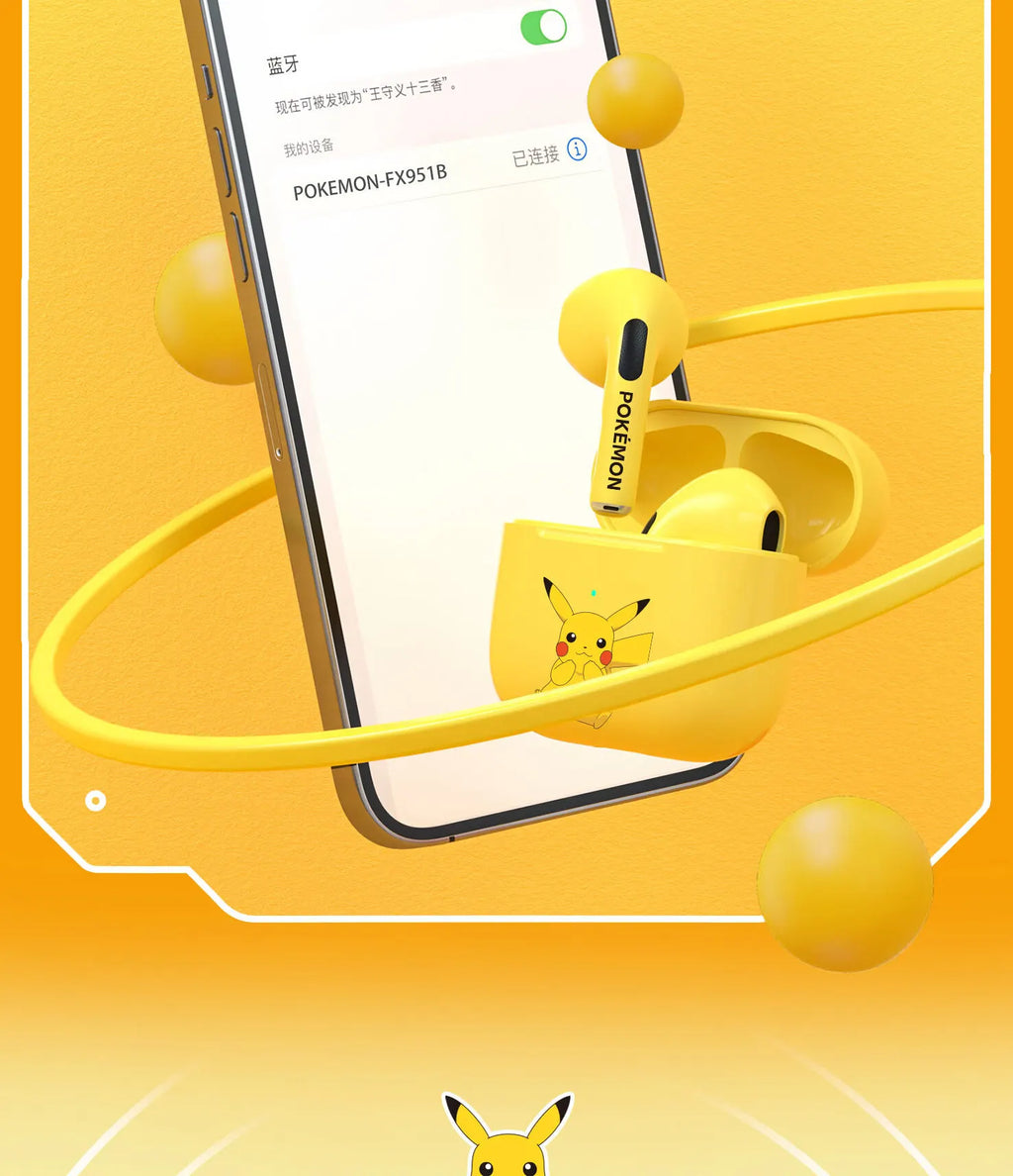 Pokemon Pikachu 5,0 inalámbrico Bluetooth deportes reducción de ruido auriculares táctiles con micrófono estuche de carga auriculares manos libres lindo-MovilExpressShop
