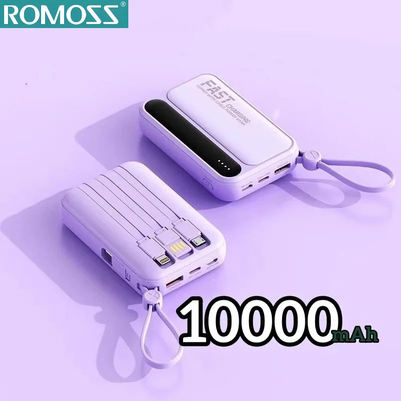 ROMOSS 4 en 1 Power Bank 500000mAh Gran Capacidad Cables Integrados Pantalla Digital Inteligente Ligera Batería Portátil Para iPhone y android