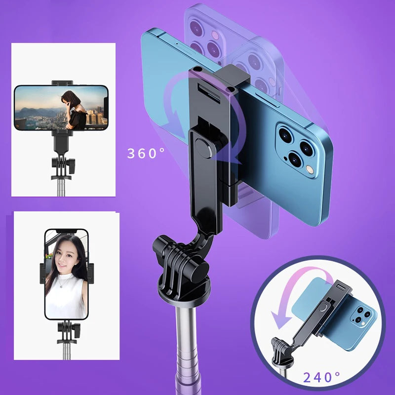 Trípode extensible en vivo de 1,7 m, soporte para palo de Selfie, anillo LED, soporte de espejo de doble luz, soporte para teléfono 4 en 1 para iPhone X 8 11 Android-MovilExpressShop