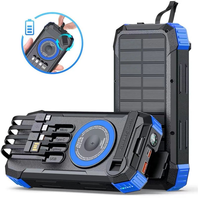 Banco de energía Solar con manivela, 20000mAh, inalámbrico magnético, 22,5 W, carga rápida, con luz para iWatch, iPhone 16, Samsung-MovilExpressShop