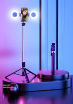 Trípode extensible en vivo de 1,7 m, soporte para palo de Selfie, anillo LED, soporte de espejo de doble luz, soporte para teléfono 4 en 1 para iPhone X 8 11 Android-MovilExpressShop