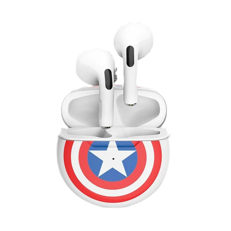 Marvel Spider Man Auriculares Bluetooth Dibujos animados Capitán América Mini Auriculares Bluetooth con bajo retardo y larga duración de la batería-MovilExpressShop