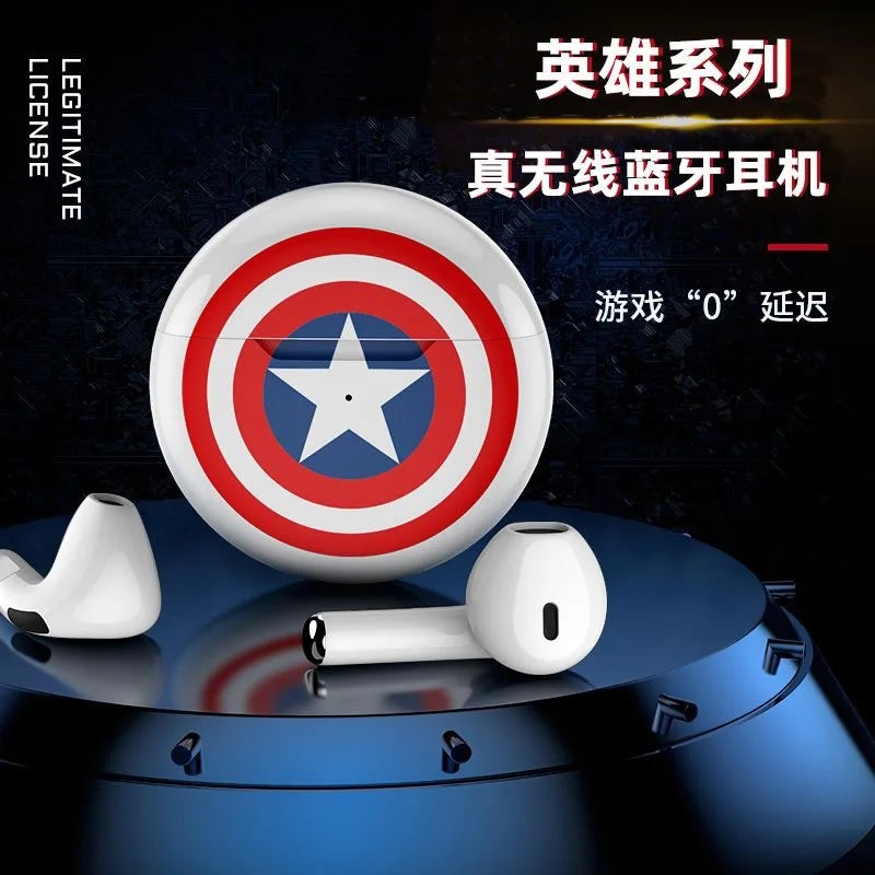 Marvel Spider Man Auriculares Bluetooth Dibujos animados Capitán América Mini Auriculares Bluetooth con bajo retardo y larga duración de la batería-MovilExpressShop