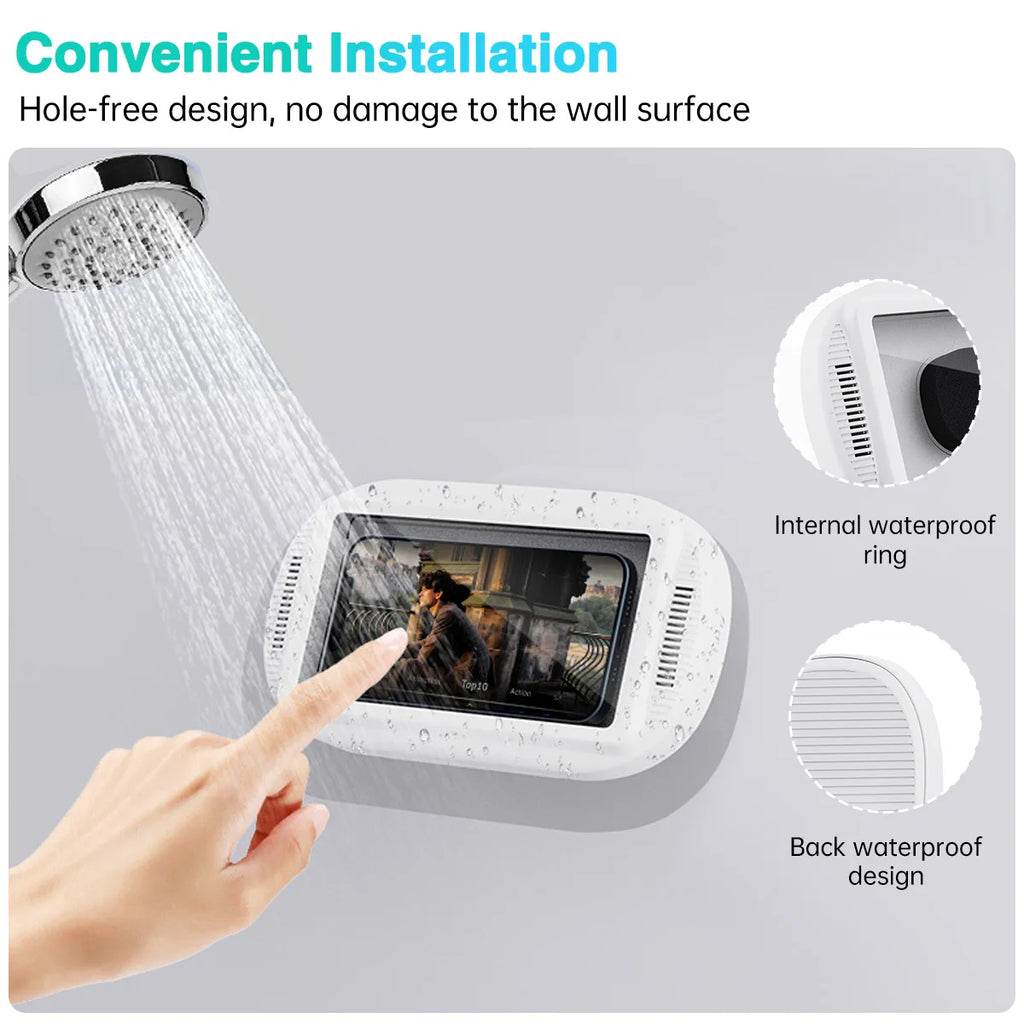 Soporte para teléfono de ducha mejorado, resistente al agua con orificio para altavoz, soporte para teléfono de ducha Screentouch, funda para baño, bañera, cocina-MovilExpressShop